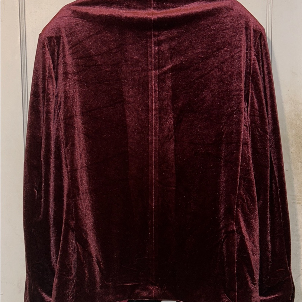 Elegant Burgundy Velvet Blazer with Black Lapel and pants - Picture 5 of 15